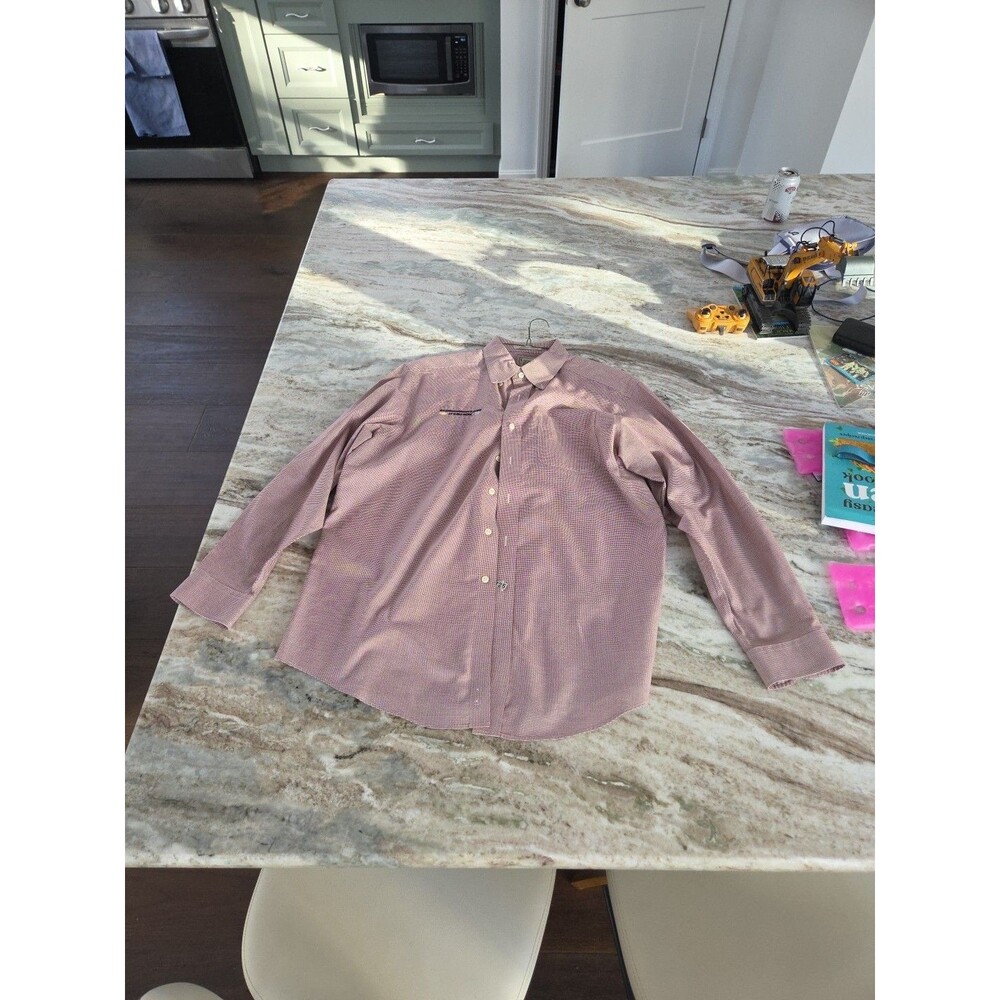 #89 Men's Large LL Bean maroon houndstooth button up shirt O Connor GMC